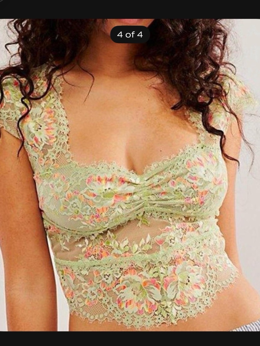 Free People Sage Green Floral Lace Crop Bralette